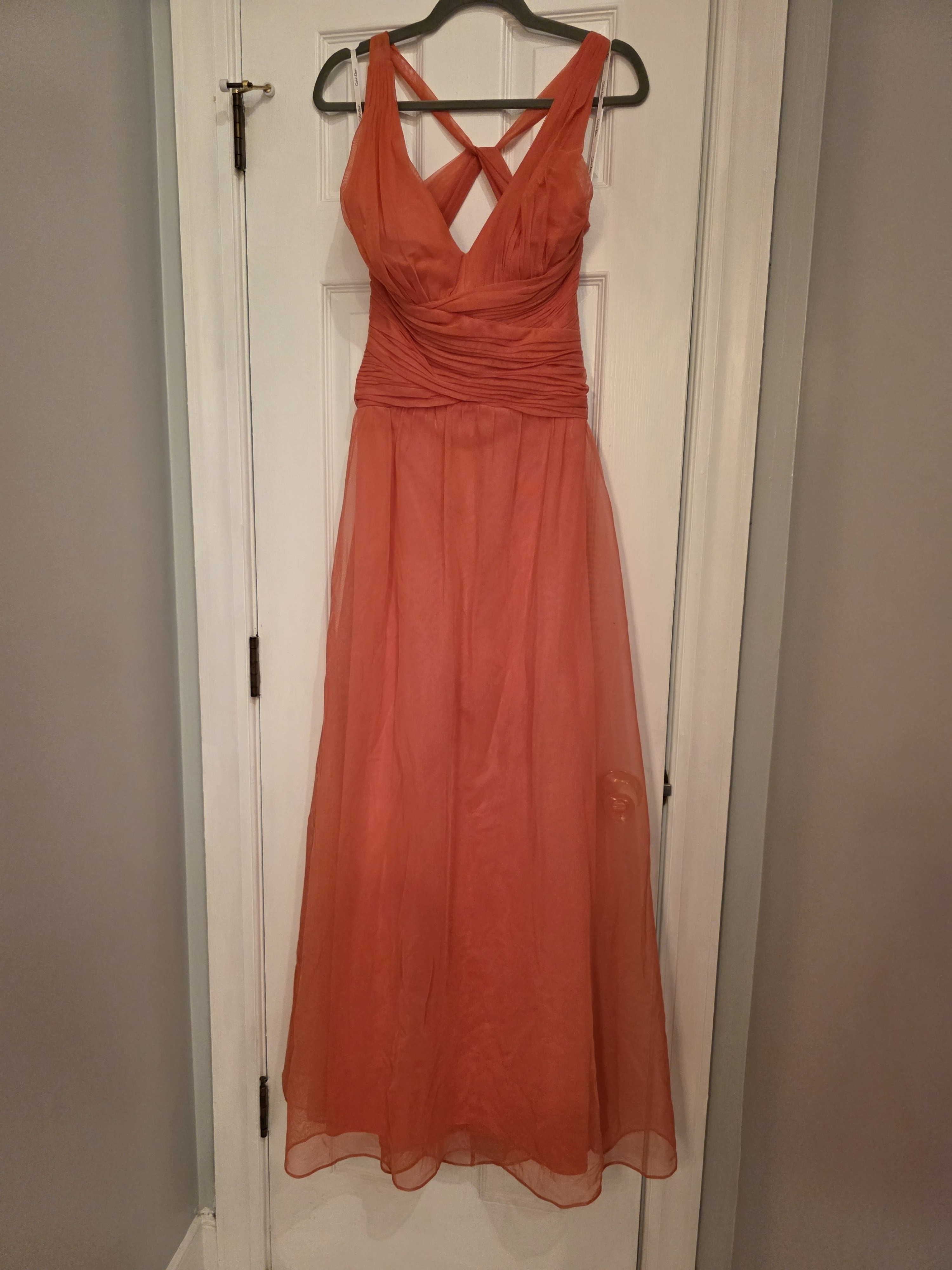 Calvin Klein Sleeveless Cross-Back Coral Maxi Dress, Size 10
